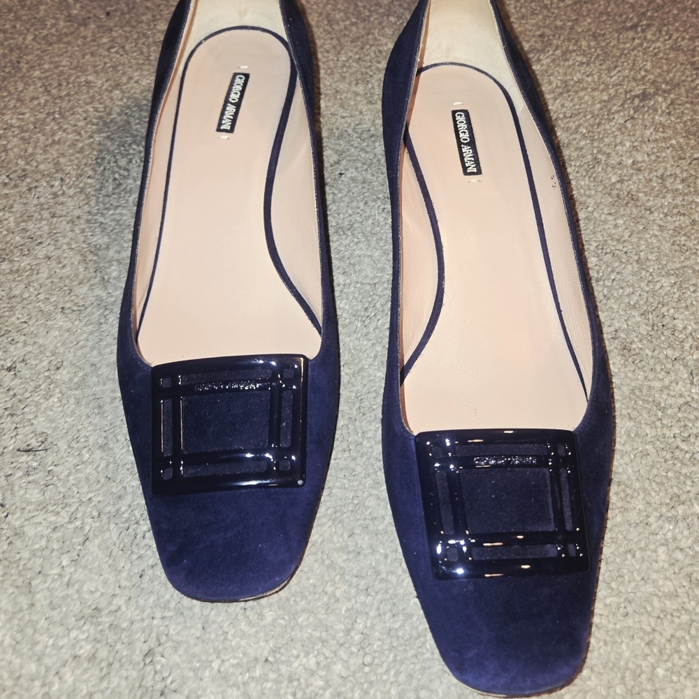 Giorgio Armani Dark Blue Flats with Black Buckle